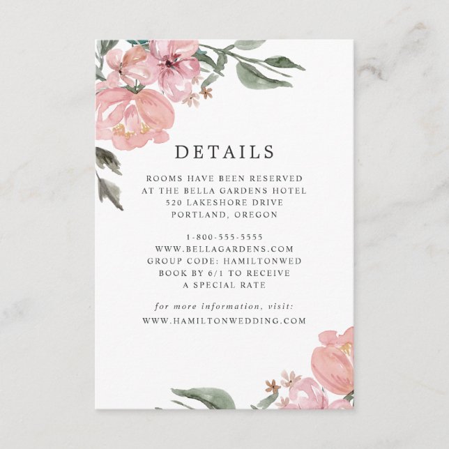 Romantic Neutral Blush Floral Wedding Details Enclosure Card (Front)