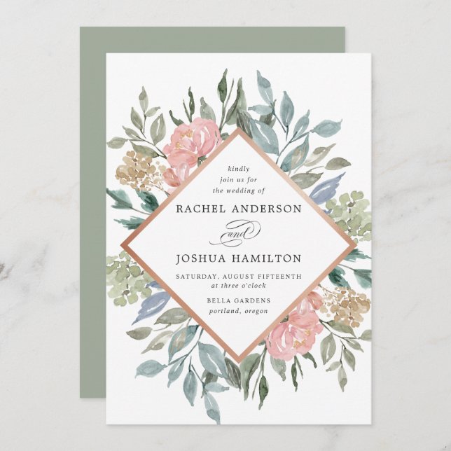 Romantic Neutral Blush Watercolor Floral | Wedding Invitation (Front/Back)