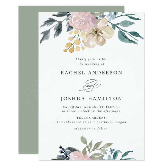 Romantic Neutral Blush Watercolor Floral | Wedding Invitation