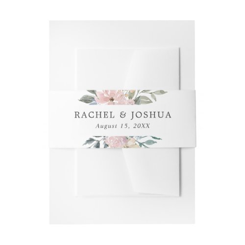 Romantic Neutral Blush Watercolor Floral  Wedding Invitation Belly Band