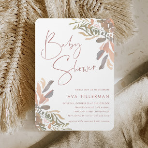 Romantic Neutral Boho Floral Baby Shower Invitation