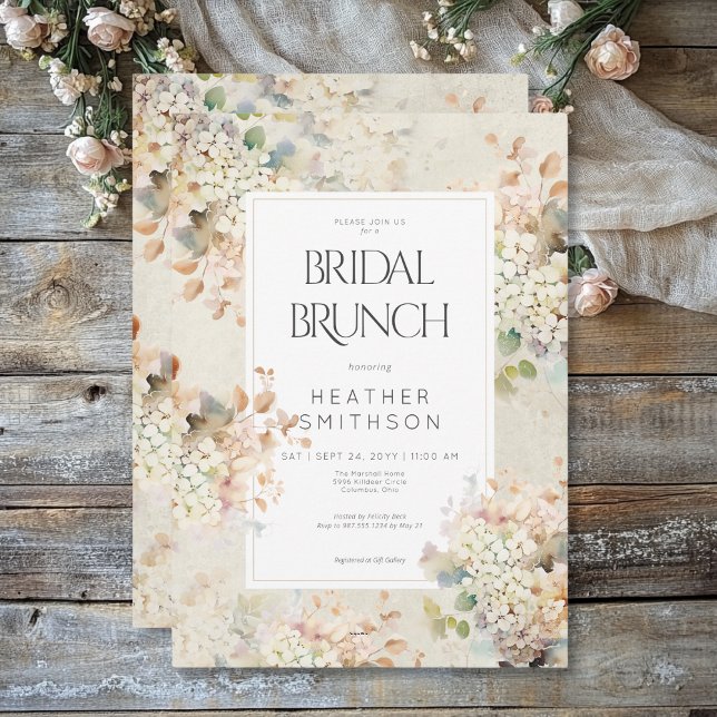 Romantic Neutral Vintage Hydrangeas Bridal Brunch Invitation (Romantic Neutral Vintage Hydrangeas Bridal Brunch Invitation)