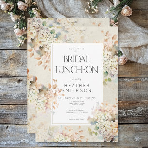 Romantic Neutral Vintage Hydrangeas Bridal Lunch Invitation