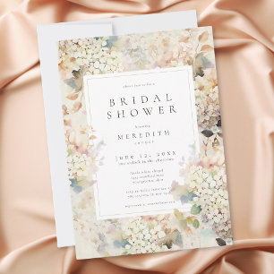 Romantic Neutral Vintage Hydrangeas Bridal Shower Invitation