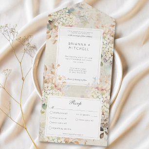 Romantic Neutral Vintage Hydrangeas Dinner All In One Invitation