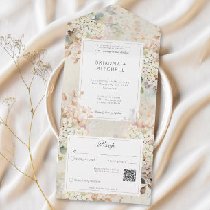 Romantic Neutral Vintage Hydrangeas QR Code All In One Invitation