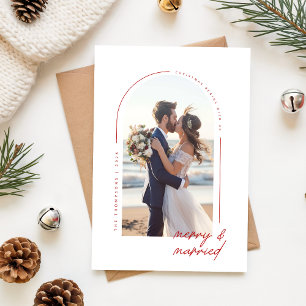 Romantic Newlywed Merry & Married Photo Christmas Holiday Card