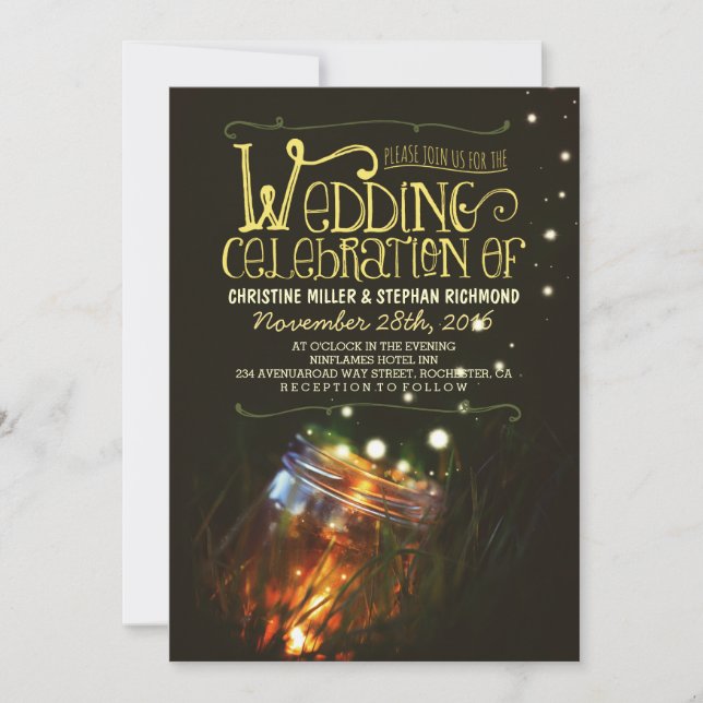 Romantic night lights mason jar wedding invite (Front)