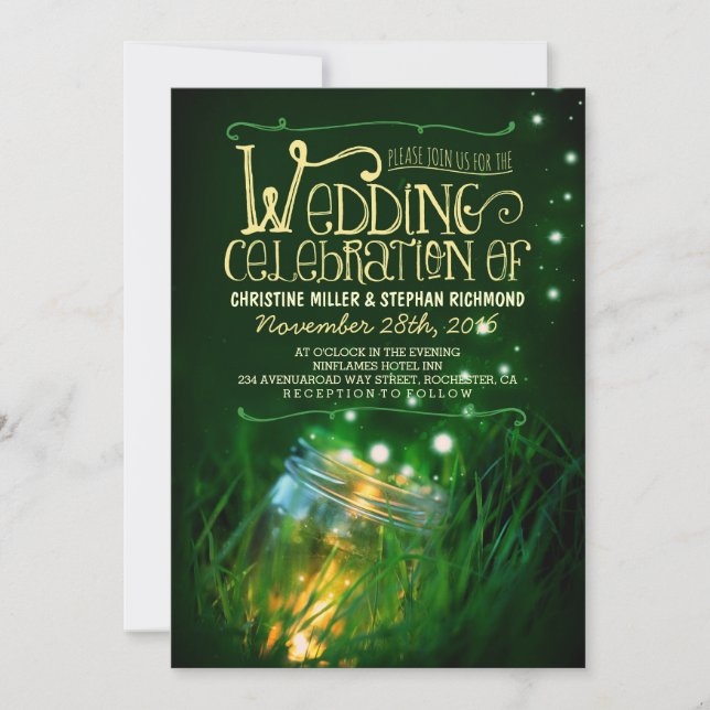 Romantic night lights mason jar wedding invite (Front)