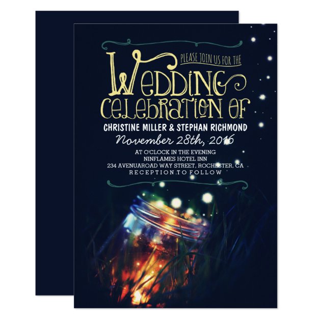 Romantic Night Lights Mason Jar Wedding Invite