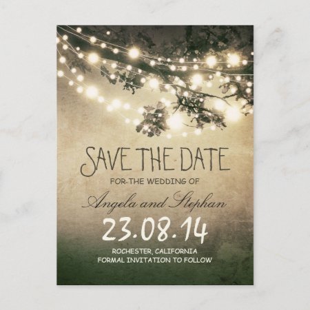 Romantic Night Lights Rustic Save The Date Announcement Postcard