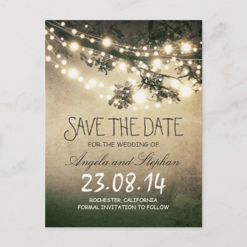 romantic night lights rustic save the date announcement postcard