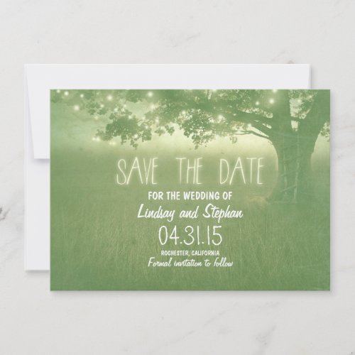 romantic night lights rustic save the date cards
