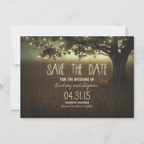 romantic night lights rustic save the date cards
