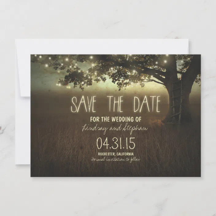Personalised Handmade Wedding Save the Date Evening Cards Lights Rustic ASD19