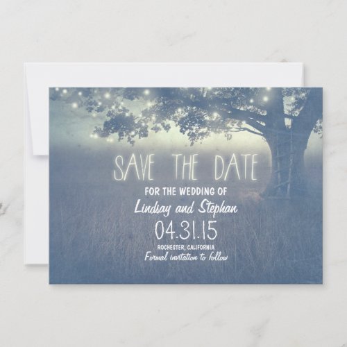 romantic night lights rustic save the date cards