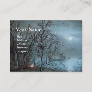 ROMANTIC NOCTURNE LANDSCAPE IN BLUE  pearl paper Business Card