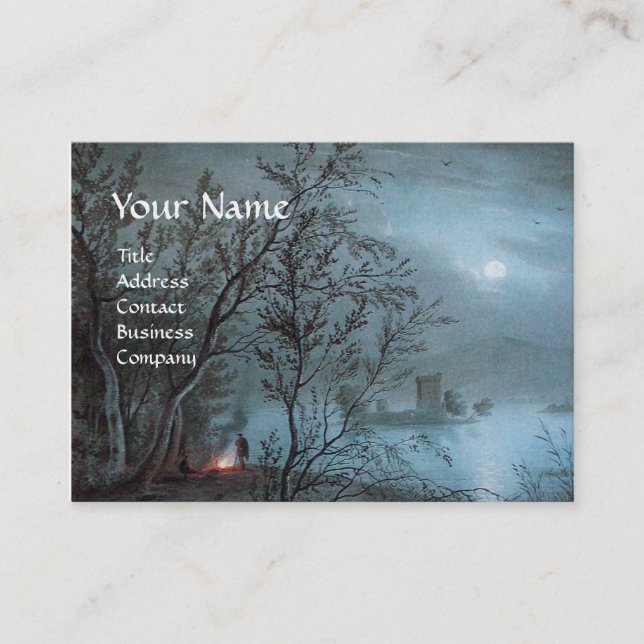 ROMANTIC NOCTURNE LANDSCAPE IN BLUE  pearl paper Business Card (Front)