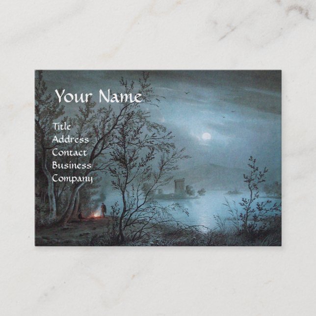 ROMANTIC NOCTURNE LANDSCAPE IN BLUE  pearl paper Business Card (Front)