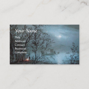 ROMANTIC NOCTURNE LANDSCAPE IN BLUE pearl paper Business Card
