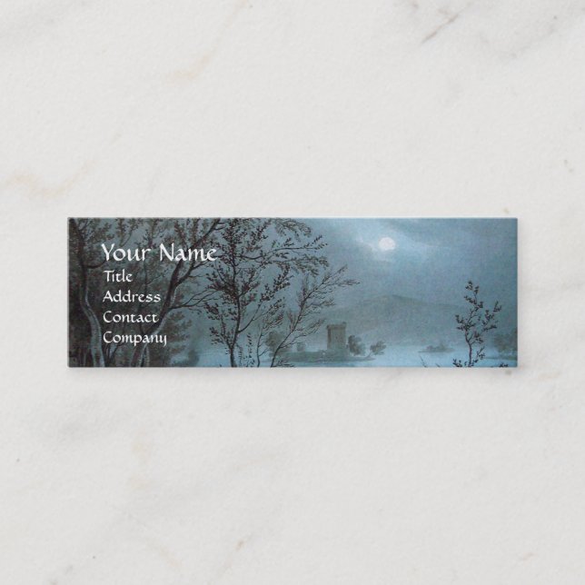 ROMANTIC NOCTURNE LANDSCAPE IN BLUE  pearl paper Mini Business Card (Front)