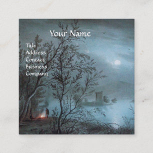 ROMANTIC NOCTURNE LANDSCAPE IN BLUE pearl paper Square Business Card