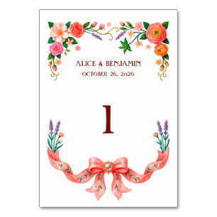 Romantic Oil Painting Floral Butterfly Table Number