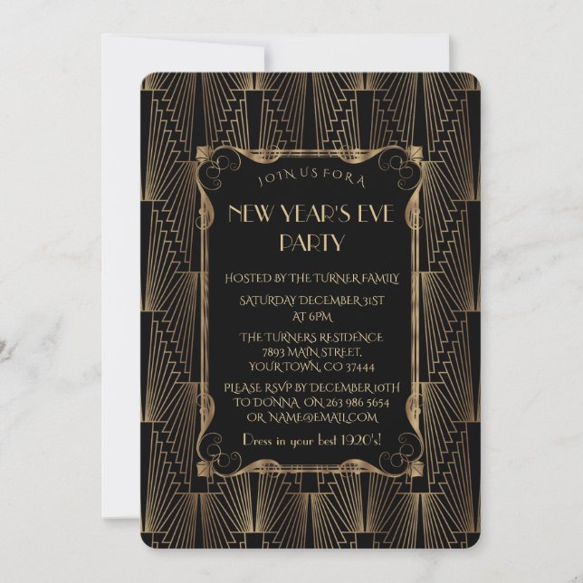 Romantic Old Hollywood Black Great New Year Party Invitation (Front)