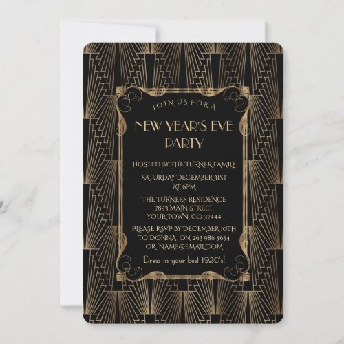 Romantic Old Hollywood Black Great New Year Party Invitation