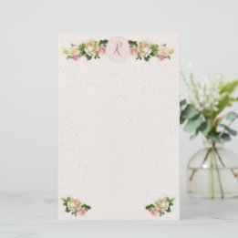 Romantic Old Roses Monogram Stationery