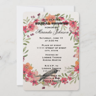 Romantic Oleander Bird Pink Floral Bridal Shower Invitation