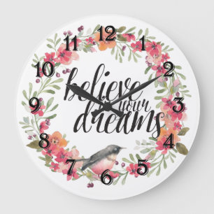 Romantic Oleander Bird Pink Floral Dream Large Clock