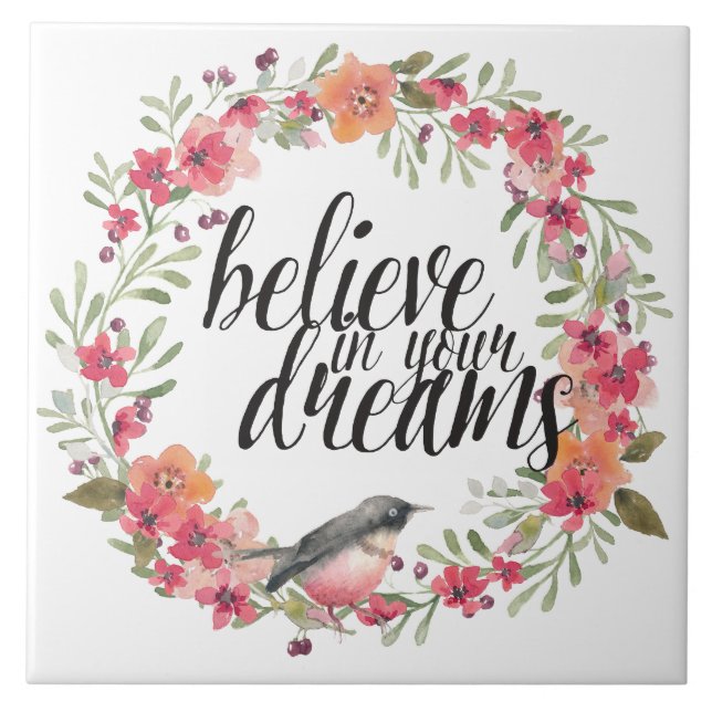 Romantic Oleander Bird Pink Floral Dream Tile (Front)