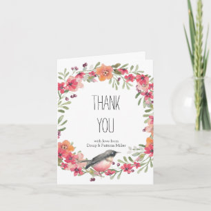 Romantic Oleander Bird Pink Floral Thank You Card
