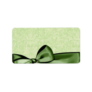 Romantic Olive Green Faux Satin Bow Wedding Favor Label