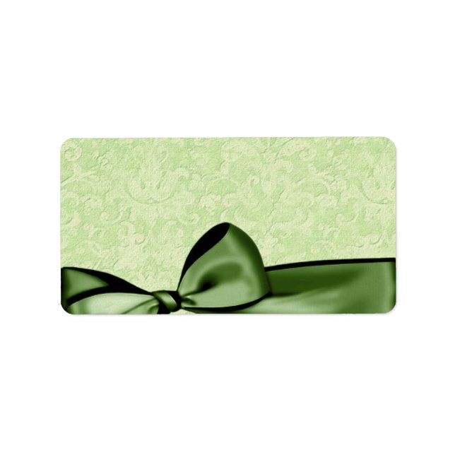 Romantic Olive Green Faux Satin Bow Wedding Favor Label (Front)