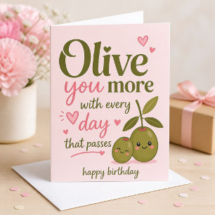 Romantic Olive You More Valentine's Day Greeting Card