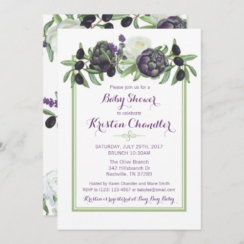 Romantic Olives Artichoke Floral Gardenia Garden Invitation