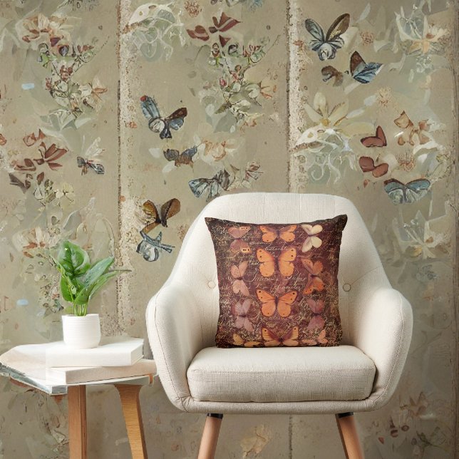 Romantic Orange Butterflies and Gold Handwriting Throw Pillow (Creator Uploaded)