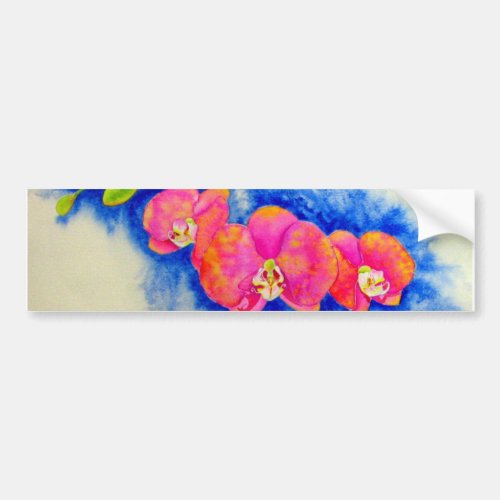 Romantic orange pink watercolor orchid painting  bumper sticker