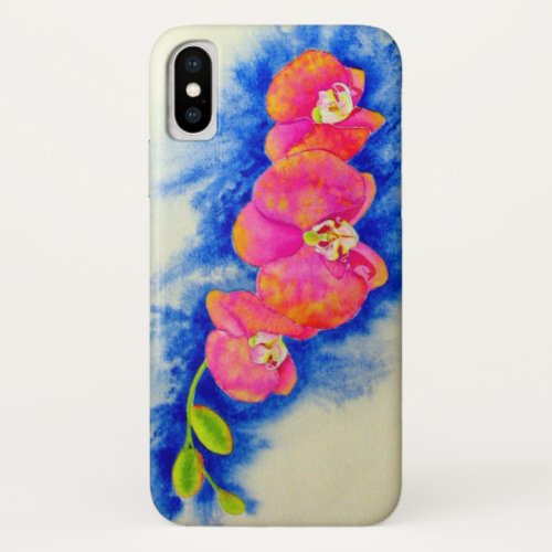 Romantic orange pink watercolor orchid painting  iPhone x case