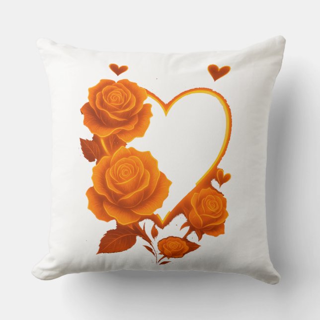 Romantic Orange Roses Heart Throw" Throw Pillow (Front)