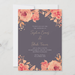 Romantic Orange Roses Summer Smoke Gray Wedding Invitation