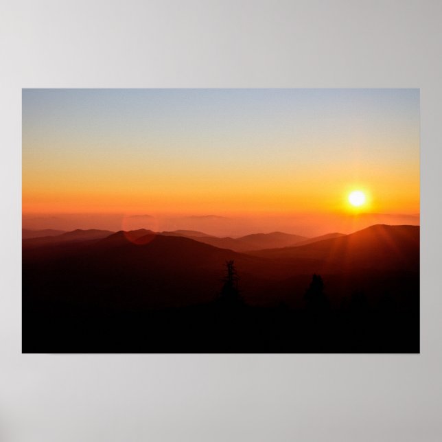 Romantic orange sunset in mountain poster (Front)