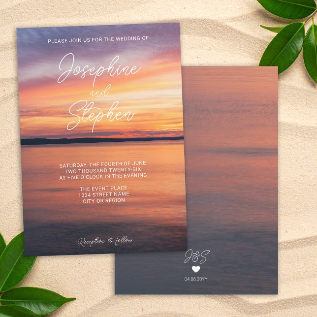Romantic Orange Sunset Over Lake Serene Wedding Invitation (Creator Uploaded)