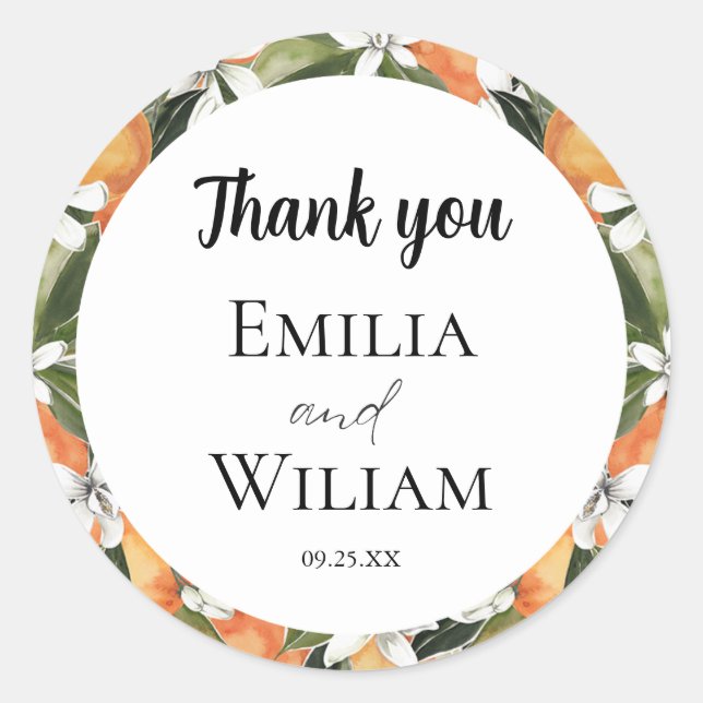 Romantic Oranges Citrus Wedding Classic Round Sticker (Front)