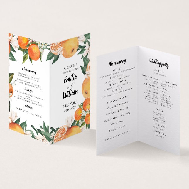 Romantic Oranges Wedding Ceremony Program (Inside and Outside)