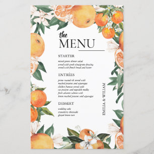 Romantic Oranges Wedding Table Menu