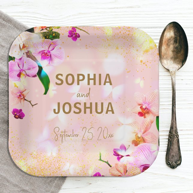Romantic Orchid Bouquet Elegant Classy Wedding Paper Plates (Creator Uploaded)