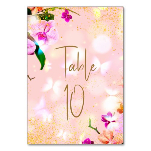 Romantic Orchid Bouquet Elegant Classy Wedding Table Number